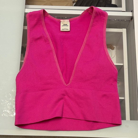 Urban Outfitters Tops - Urban Outfitters Hot Pink Deep V Crop Top